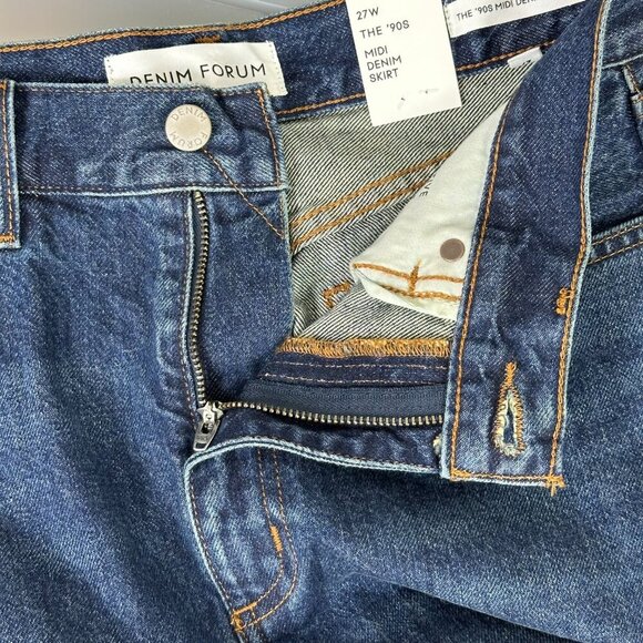 Denim Forum 90s Midi Denim Skirt Be About Dark Bleu Wash - Picture 14 of 15